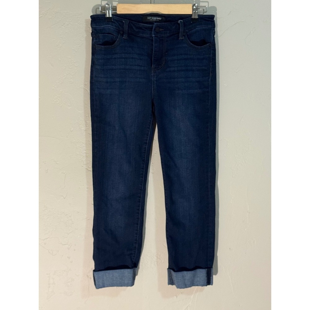 liverpool los angeles dark wash cuffed ankle skinny jeans size 6/28